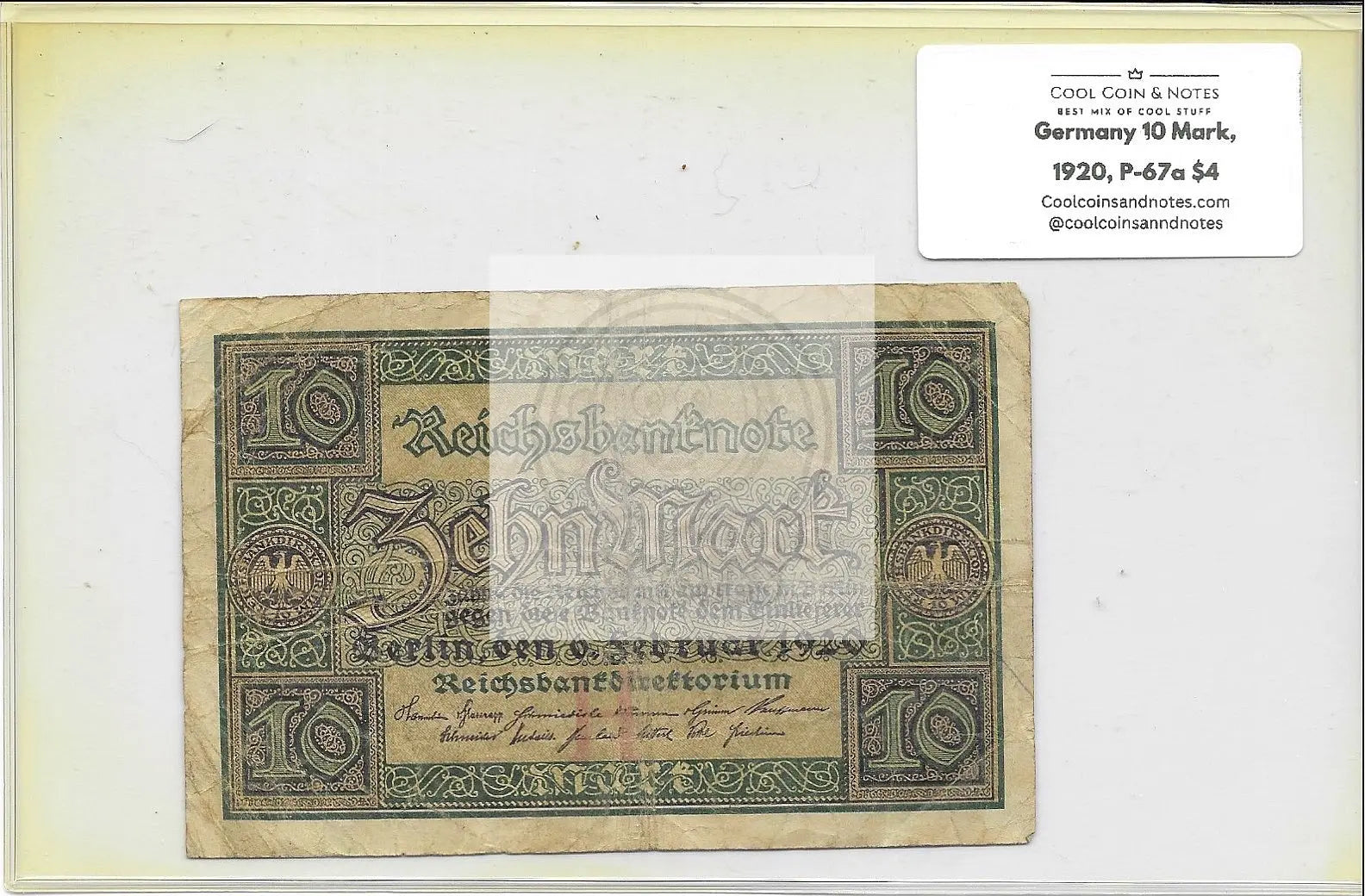 Germany 1920 10 Mark, P-67a, Used World Banknote - Cool Coins & Notes