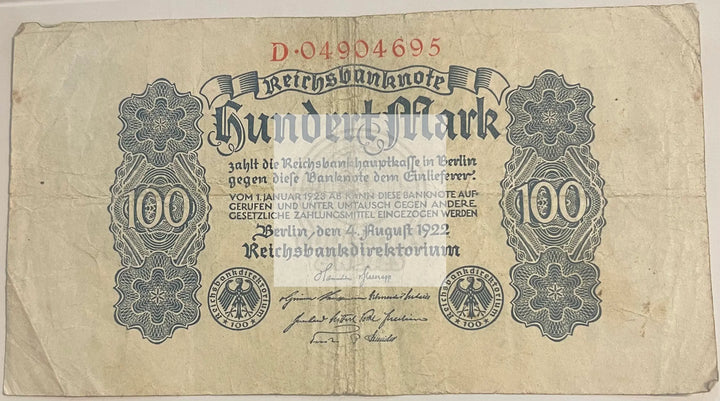 Germany 1922 100 Mark P-75a Used World Banknote Currency - Cool Coins & Notes