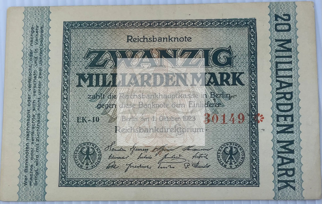 Germany 1923 20 Billion Mark P118 AU, World Banknote Currency - Cool Coins & Notes