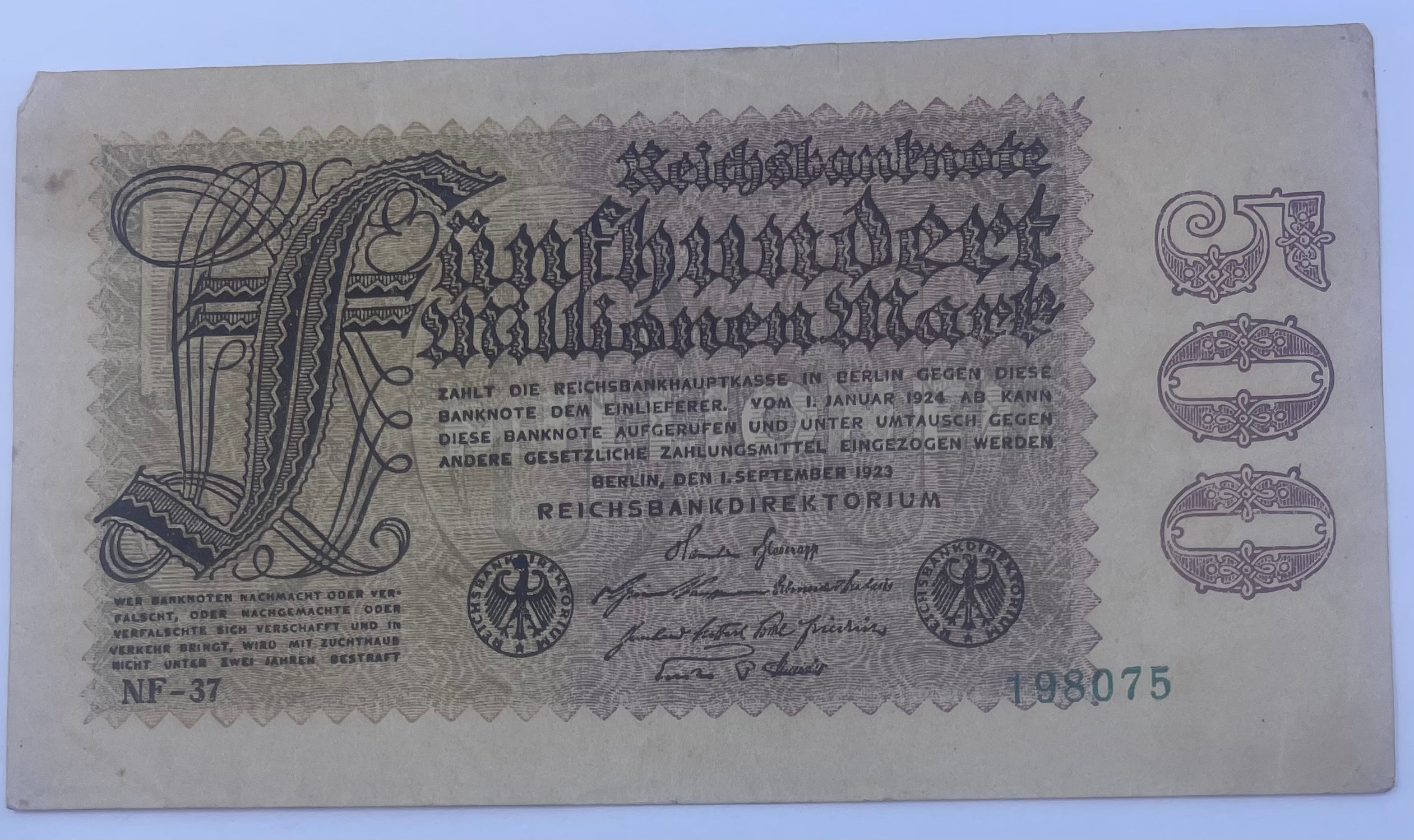Germany 1923 500 Millionen Mark KM:110d Used World Banknote Cool Coins & Notes 