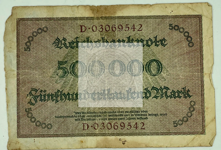 Germany 1923 500,000 P-88b.5 ,Used Banknote - Cool Coins & Notes