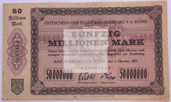 Germany 1923 50,000,000 Mark P2442b, Used Notgeld Banknote - Cool Coins & Notes