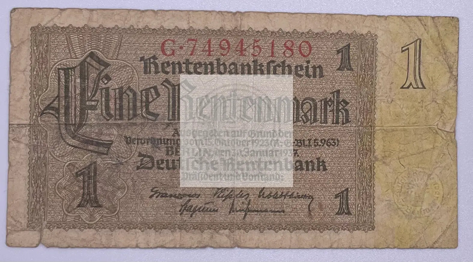 Germany 1937 1 Mark P-173 WWII used banknote with historical German design and national emblems