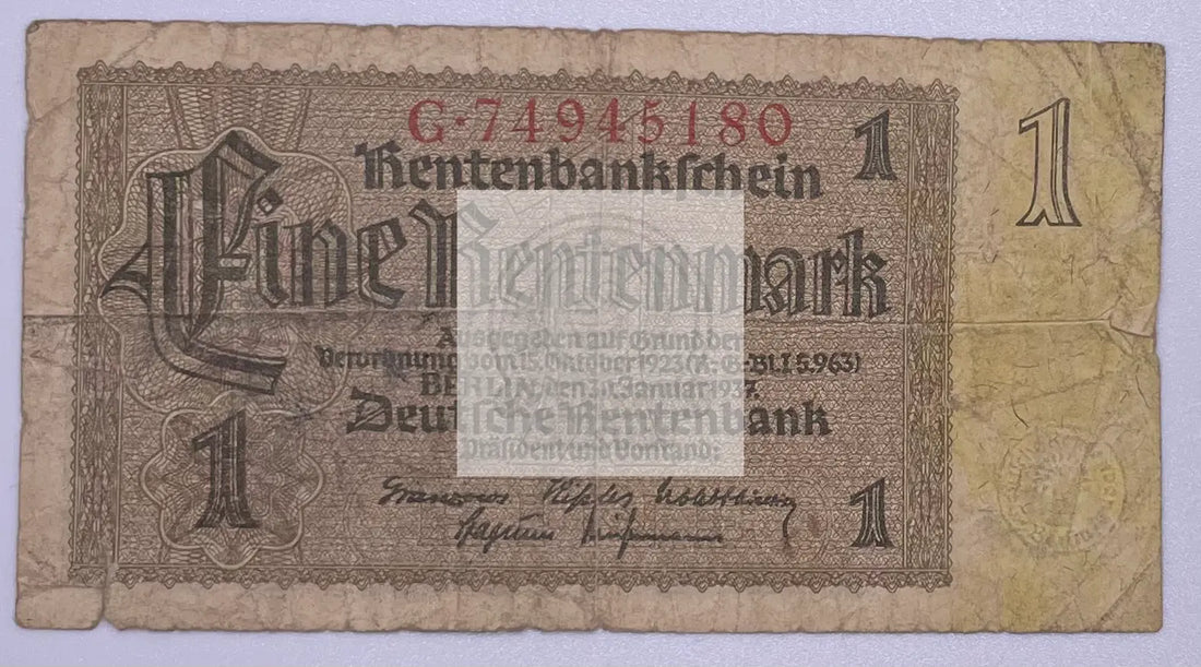 1937 Germany WW2 1 Mark P-173b Banknote, Used - Cool Coins & Notes