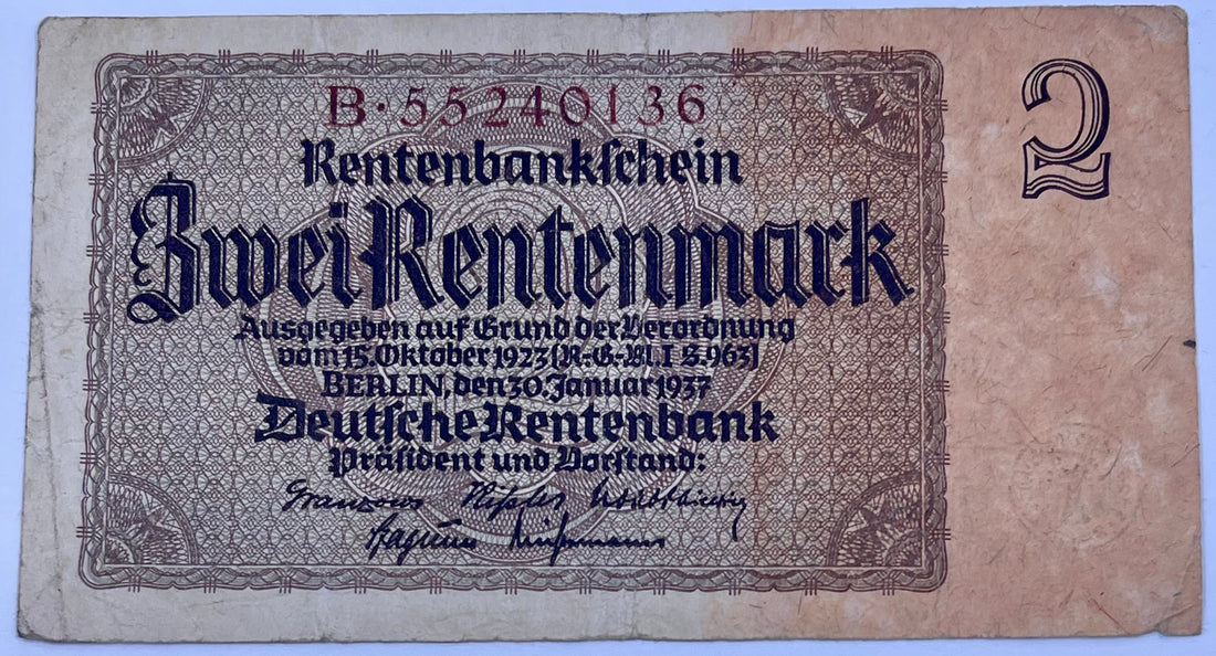 Germany 1937 2 Rentenmark P174 WW2 Used World Banknote Cool Coins & Notes 