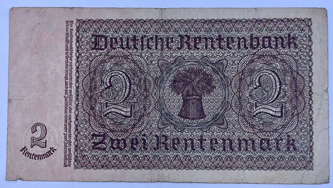 Germany 1937 2 Rentenmark P174 WW2 Used World Banknote Cool Coins & Notes 
