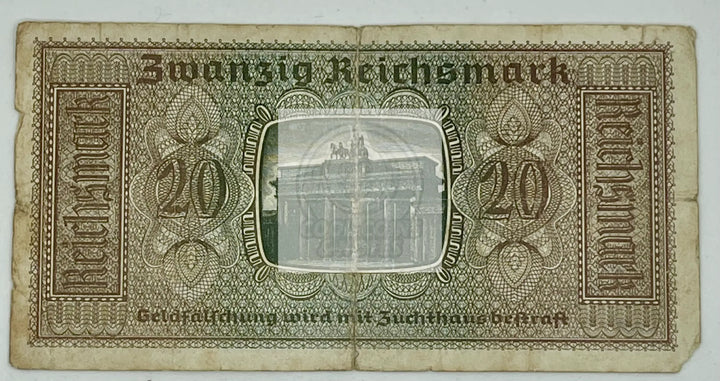 Germany 1940 20 Reichmark WW2 P-R139, Used Banknote - Cool Coins & Notes