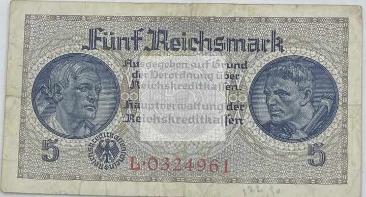 Germany 1940 5 Reichsmark P=R138a WW2 Occupation of Czechoslovakia WW2 From Lot - Cool Coins & Notes