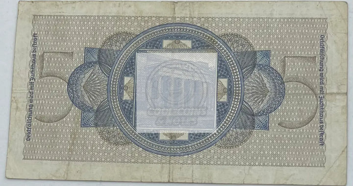 Germany 1940 5 Reichsmark P=R138a WW2 Occupation of Czechoslovakia WW2 From Lot - Cool Coins & Notes