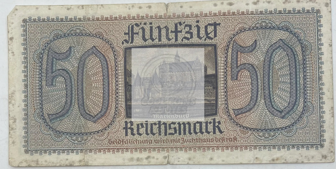 Germany 1940 50 Reichsmark P-R140.2 Used From Lot Nazi Swastika Note - Cool Coins & Notes