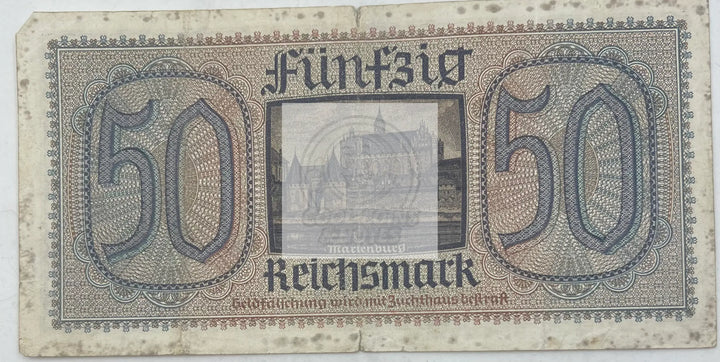 Germany 1940 50 Reichsmark P-R140.2 Used From Lot Nazi Swastika Note - Cool Coins & Notes