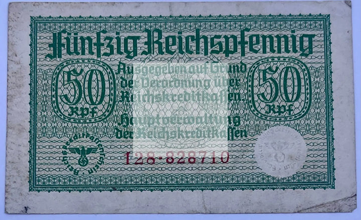 Germany 1940 50 Reichspfennig P-R135 WW2 Used  Nazi Swastika Banknote Cool Coins & Notes 