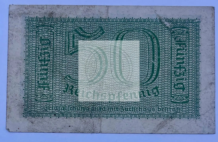 Germany 1940 50 Reichspfennig P-R135 WW2 Used  Nazi Swastika Banknote Cool Coins & Notes 