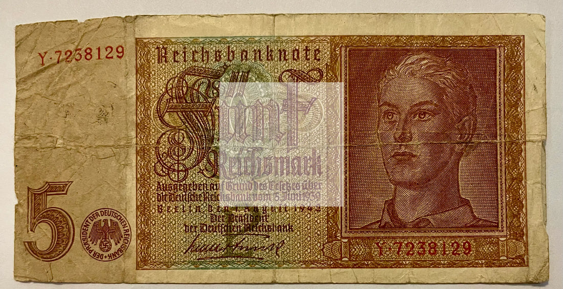 Germany 1942 5 Mark P 186 WW2 Used Banknote From Lot - Cool Coins & Notes