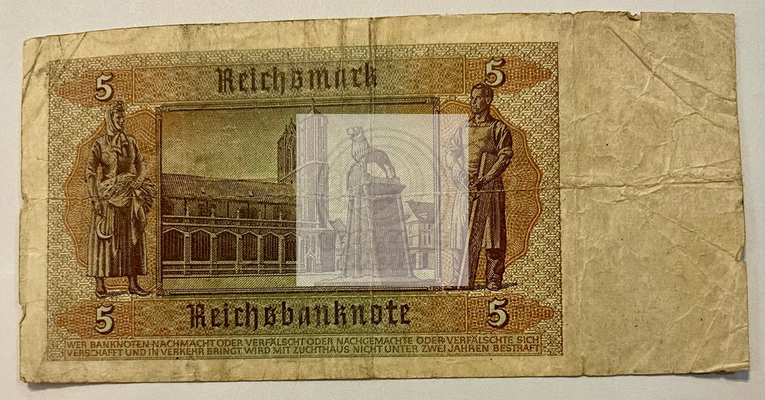 Germany 1942 5 Mark P 186 WW2 Used Banknote From Lot - Cool Coins & Notes