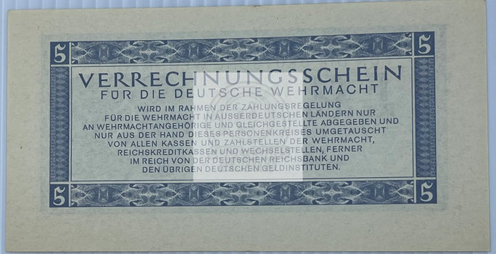 Germany 1944 5 Reichsmark P-M39 AU Wehrmacht WW2 Nazi AU World Banknote Currency - Cool Coins & Notes