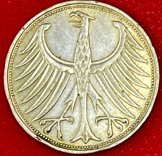 Germany 1957 J 5 MarkSilver Bundesadler Federal Eagle Hamburg Coin