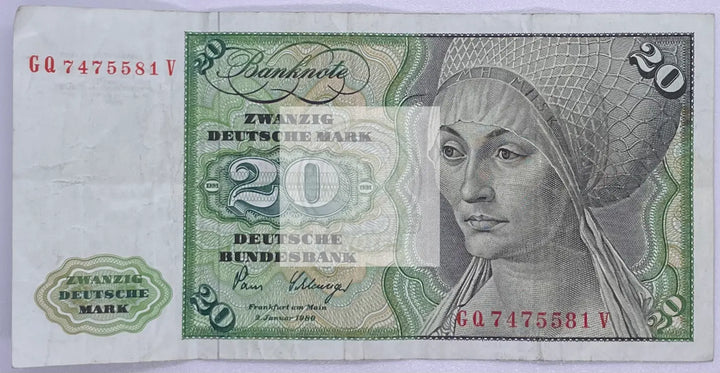 Germany 20 Deutsche Mark 1970 P 32 a Banknote - Cool Coins & Notes
