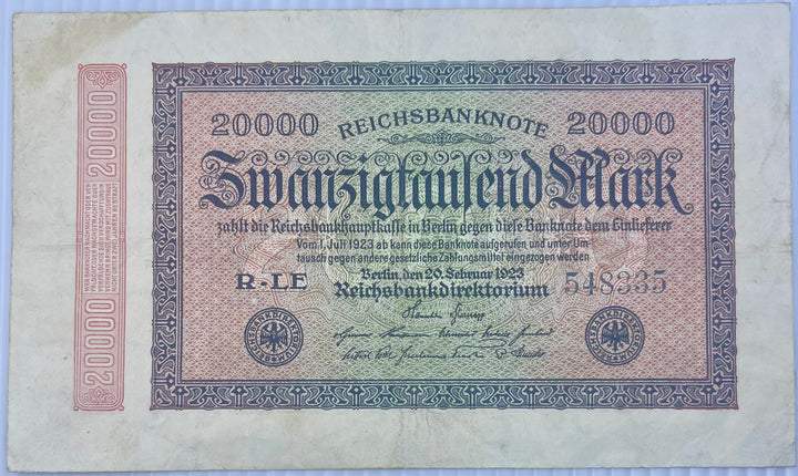 Germany 20000 Mark 1923 P -85 Used World Banknote - Cool Coins & Notes