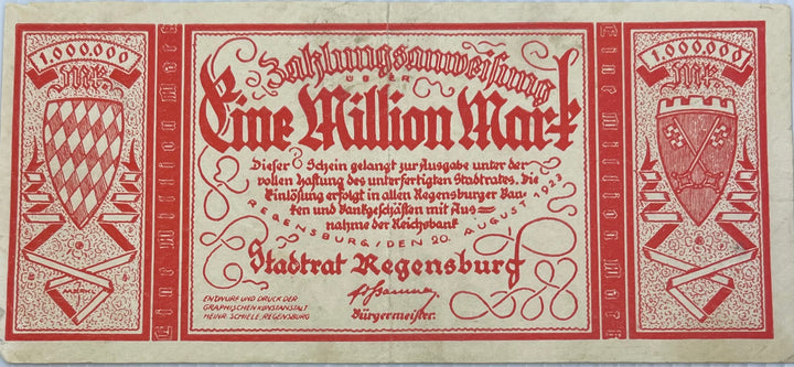 Germany Notgeld 1923 1 Million Mark 4472c Regensburg Used Banknote - Cool Coins & Notes