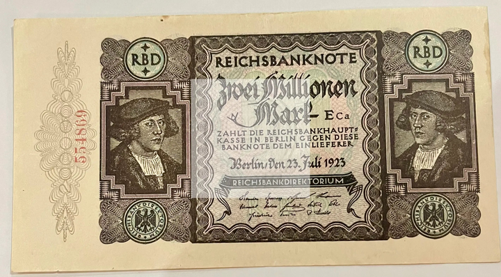 Germany Republic Treasury 2 Millionen Mark 1923 hyperinflation banknote P89a