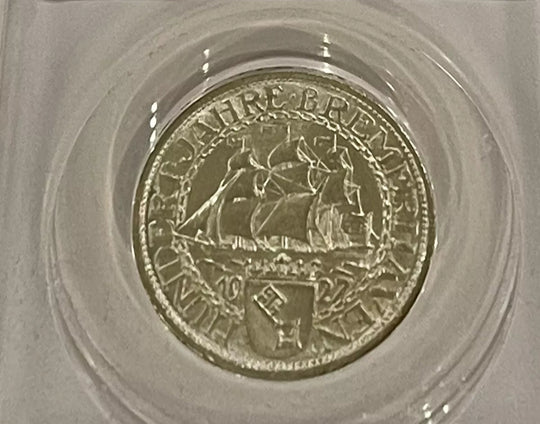 Germany Weimar Republic 1927 A Silver 3 Mark Bremerhaven MS64 ANACS SM146
