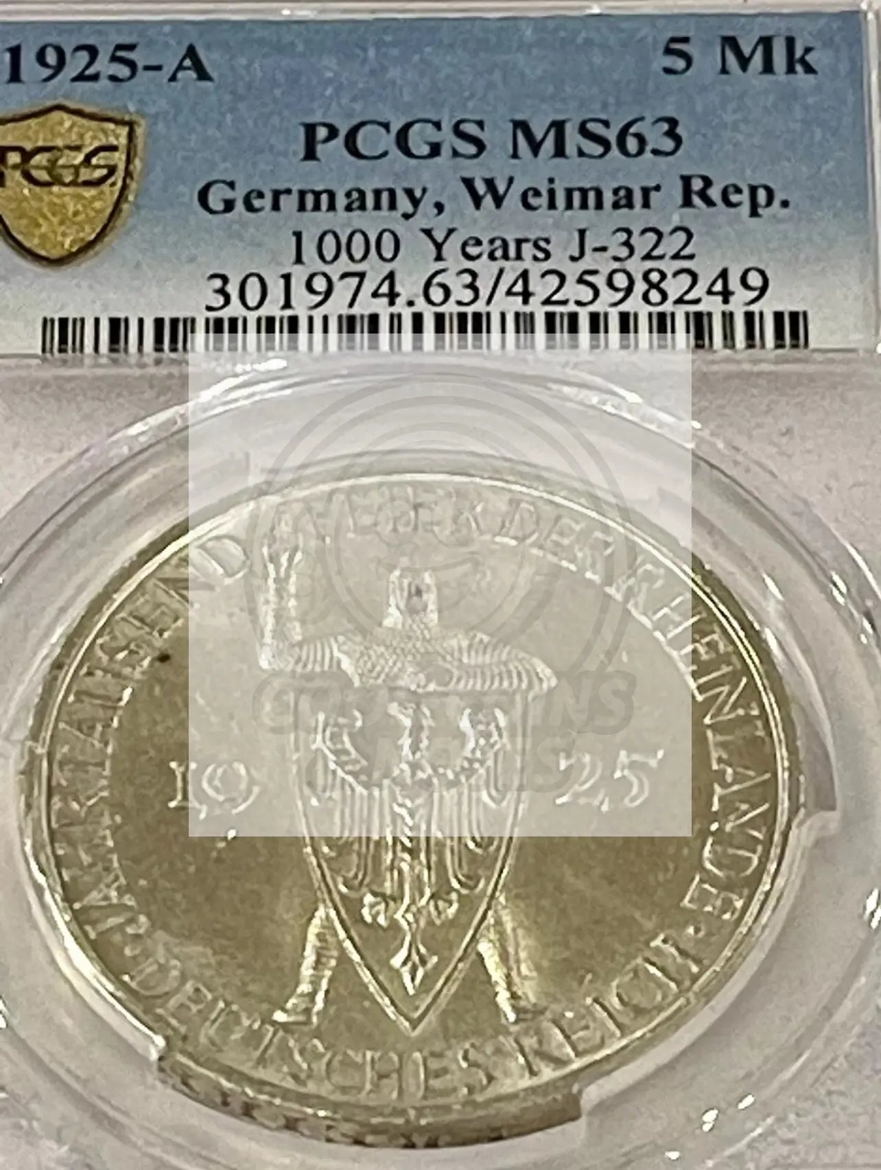 Germany, Weimar Republic: 1925-A5 RM- PCGS MS-63.        SM149 - Cool Coins & Notes