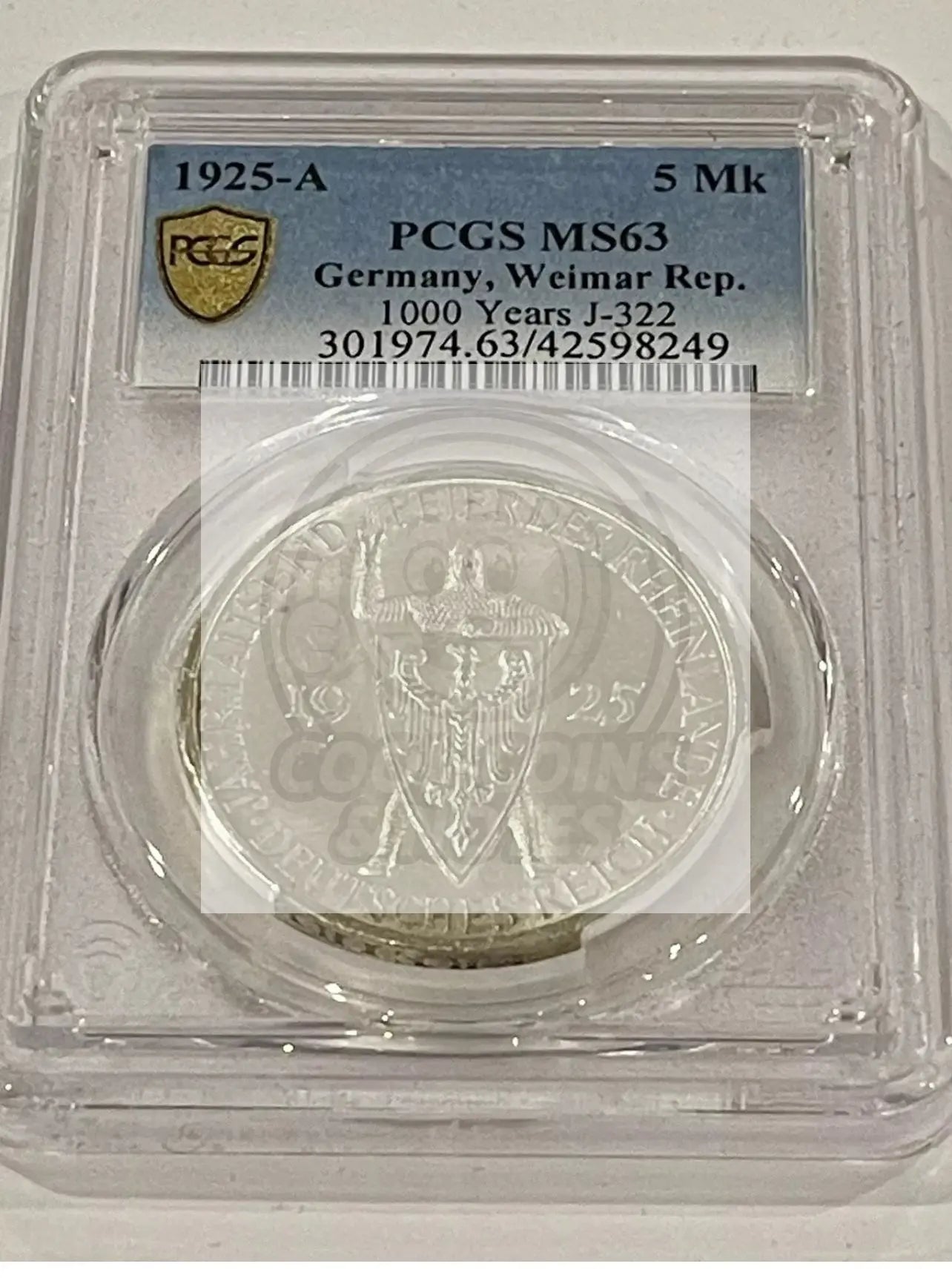 Germany, Weimar Republic: 1925-A5 RM- PCGS MS-63.        SM149 - Cool Coins & Notes