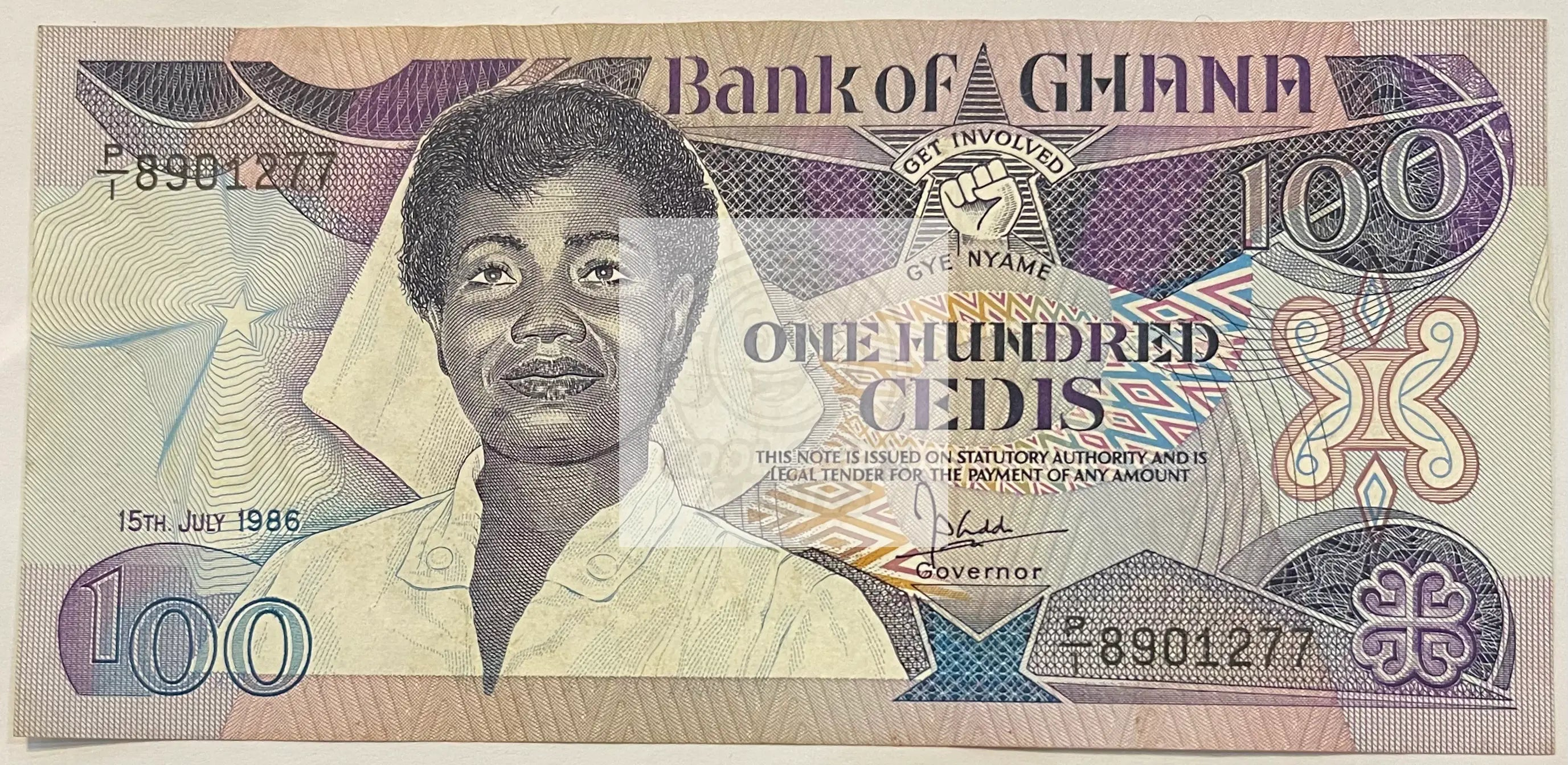 1986 Ghana 100 Cedis banknote featuring Kwame Nkrumah portrait and traditional Ghanaian scene