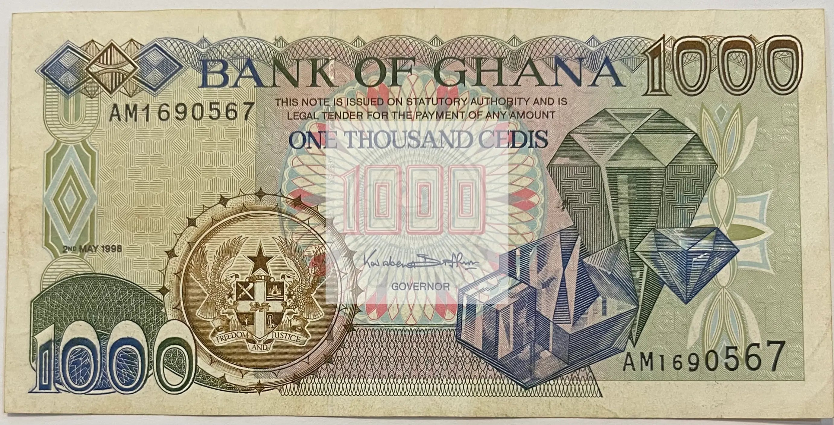 1986 Ghana 100 Cedis banknote featuring Kwame Nkrumah portrait and Akosombo Dam illustration