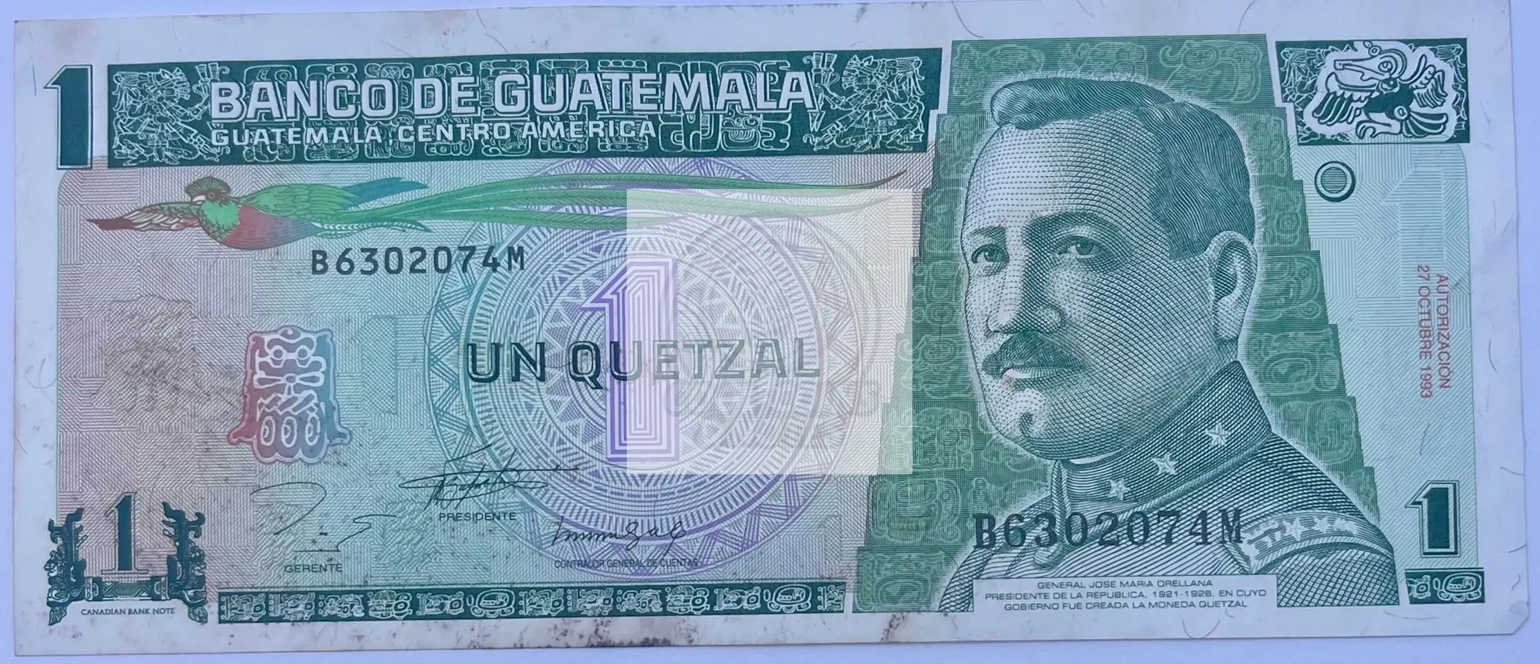 Guatemala 1993 1 Quetzal P-87 Used World Banknote Cool Coins & Notes 