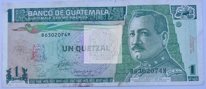 Guatemala 1993 1 Quetzal P-87 Used World Banknote Cool Coins & Notes 