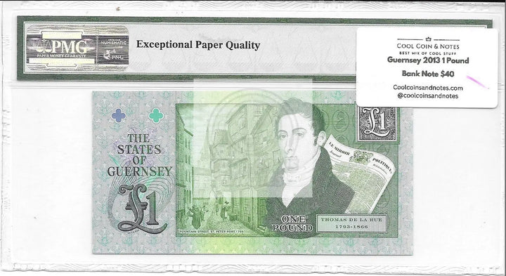 Guernsey 2013 1 Pound Bank Note "Commemorative" Superb Gem Unc 67 EPQ PMG - Cool Coins & Notes