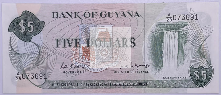 Guyana 1989 5 Dollars P22e UNC - Cool Coins & Notes