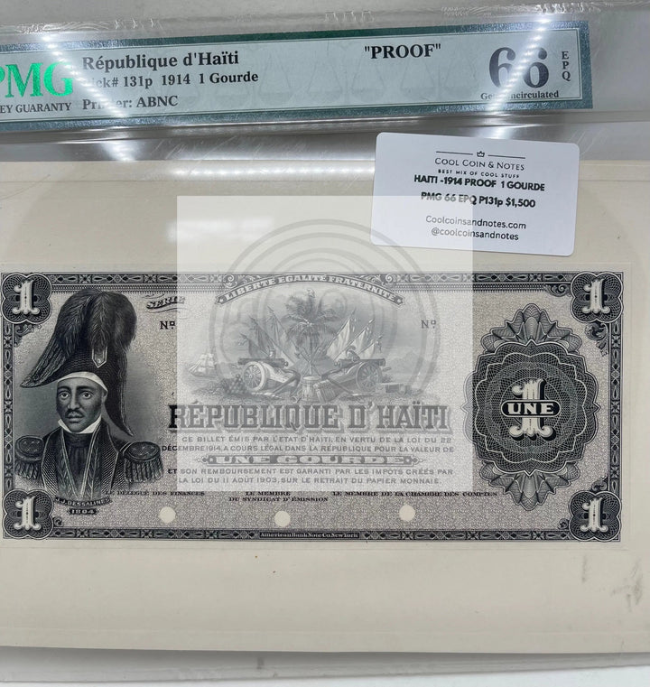 Haiti 1914 Proof 1 Gourde banknote graded PMG 66 Gem Uncirculated collectible