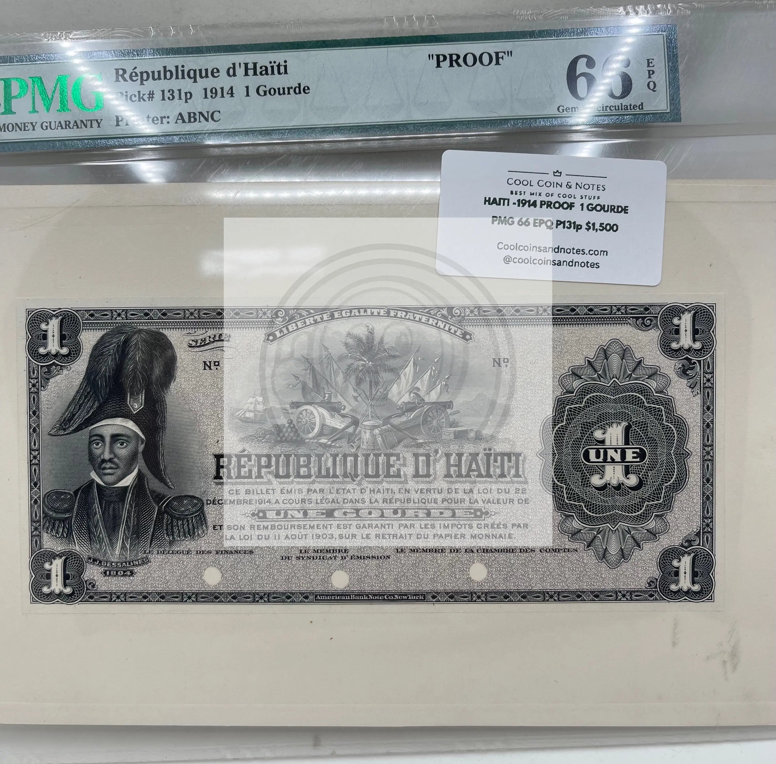 Haiti 1914 Proof 1 Gourde banknote PMG 66 Gem Uncirculated collectible