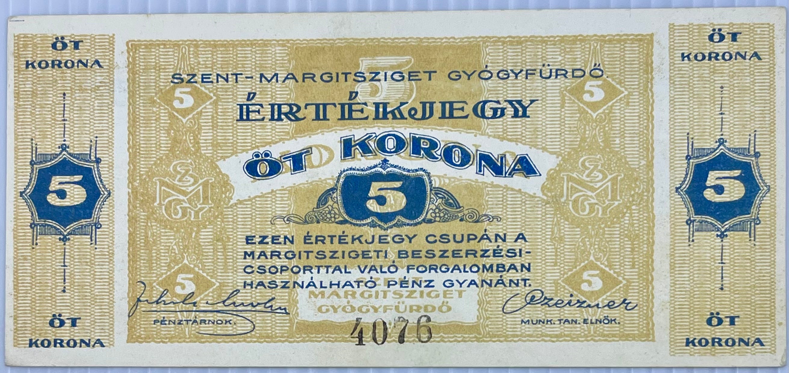 Hungary 1919 5 Crowns St. Margaret Island Soviet Republic UNC Banknote - Cool Coins & Notes