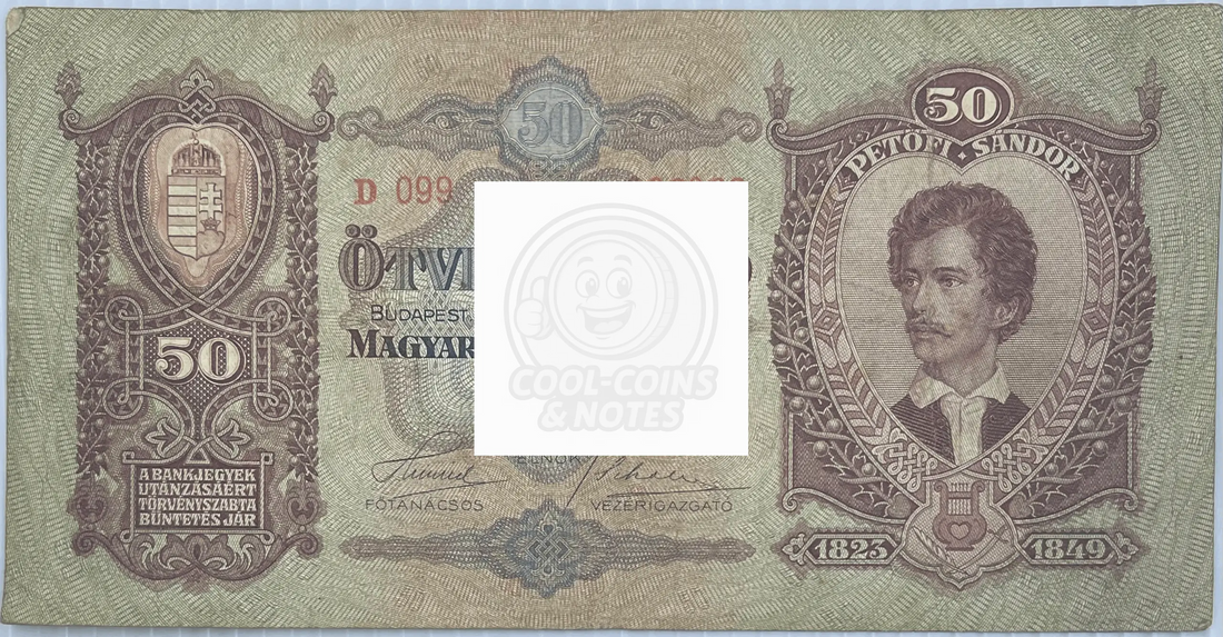 Hungary 1932 50 Pengo P-99 Used World Banknote Currency