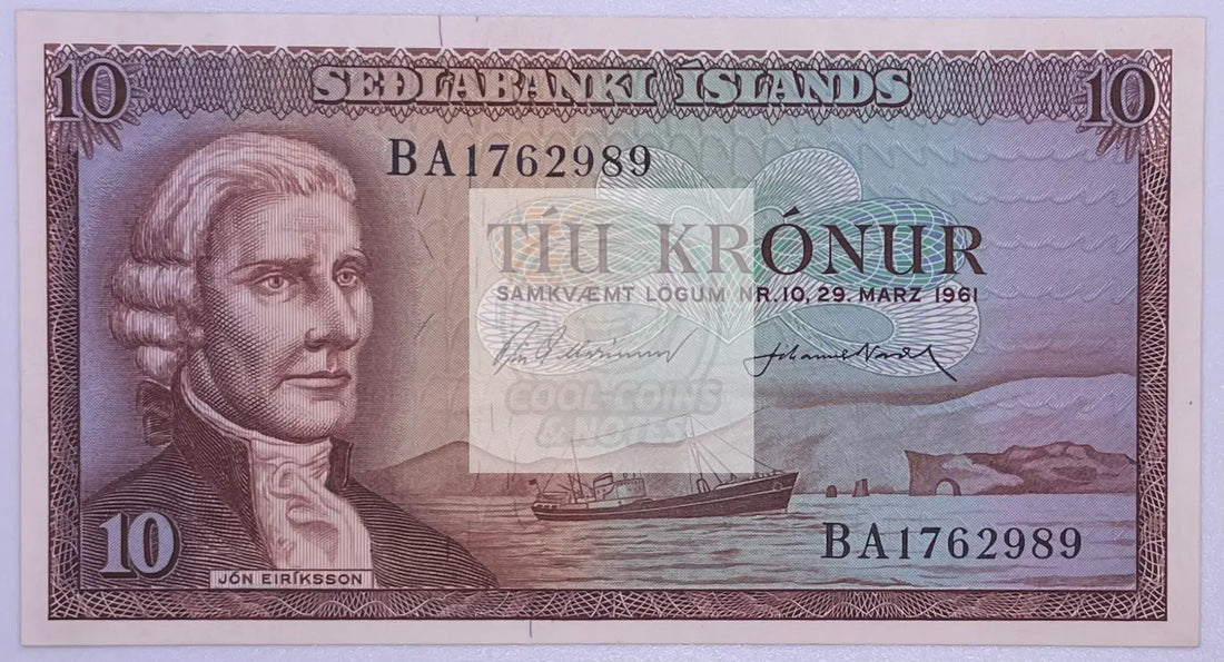 ICELAND 10 Kroner 1961 P-42, Used WorldBanknote - Cool Coins & Notes