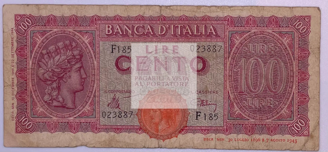 ITALY ITALIA 100 LIRE 1943 P 75, Used World Banknote - Cool Coins & Notes