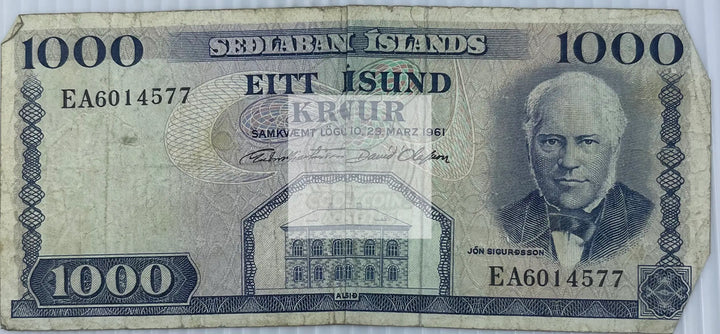 Iceland 1961 1000 Kronur P-46a Used World Banknote Currency - Cool Coins & Notes