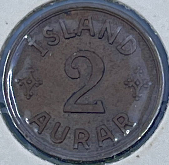 Iceland 2 Aurar 1942. KM#6.2. Two Cents coin. Christian X. Denmark Crown. WWII.