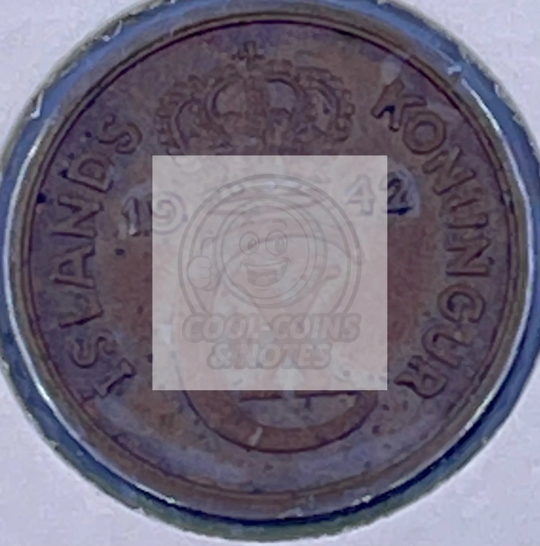 Iceland 2 Aurar 1942. KM#6.2. Two Cents coin. Christian X. Denmark Crown. WWII. - Cool Coins & Notes