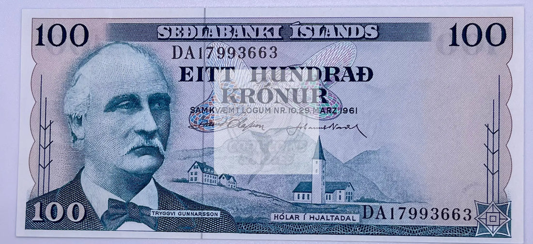 Iceland - Sedlabanki Islands, 100 Kronur, 1961, P-44 , UNC - Cool Coins & Notes