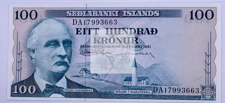 Iceland - Sedlabanki Islands, 100 Kronur, 1961, P-44 , UNC - Cool Coins & Notes