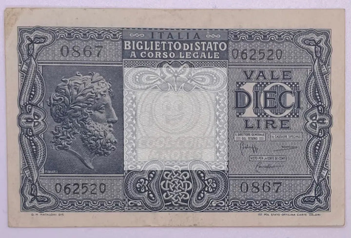 Italy 10 Lire P-32 P-32a 1944, Used Banknote - Cool Coins & Notes