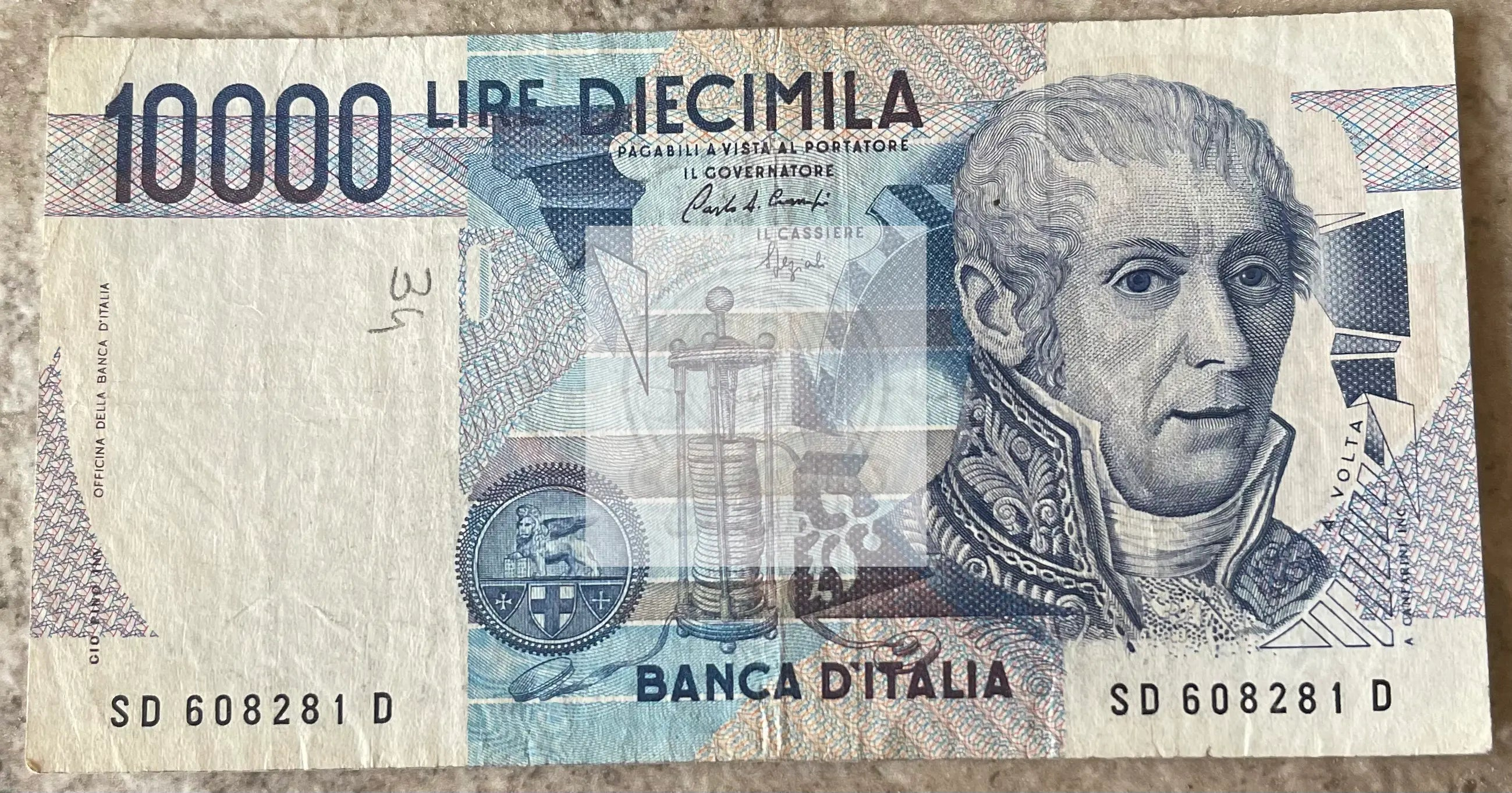 Italy 10,000 Lire 1984 banknote featuring Alessandro Volta and Antonio Vivaldi