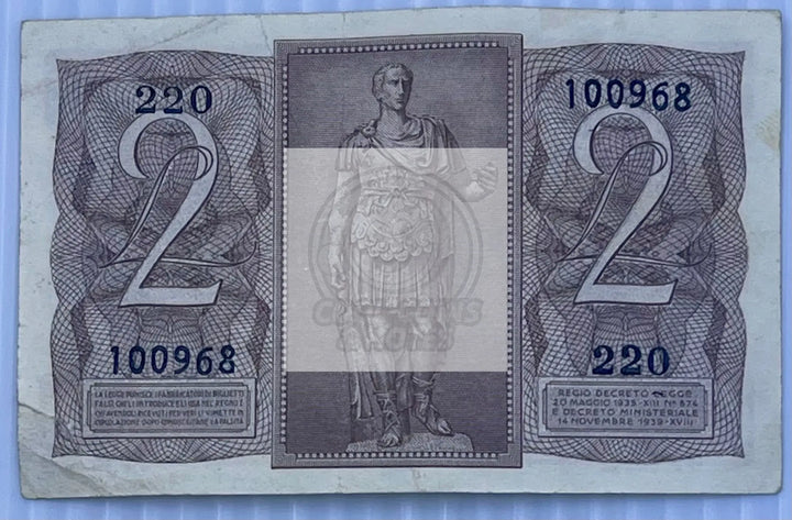 Italy 1939 2 Lire P-27 Used World Banknote - Cool Coins & Notes