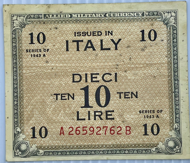 Italy 1943 10 Lire P-M19 WW2 MPC Used World Banknote - Cool Coins & Notes
