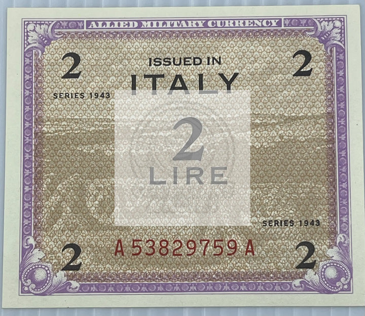 Italy 1943 2 Lire P-M11a UNC MPC WW2 World Banknote Currency - Cool Coins & Notes